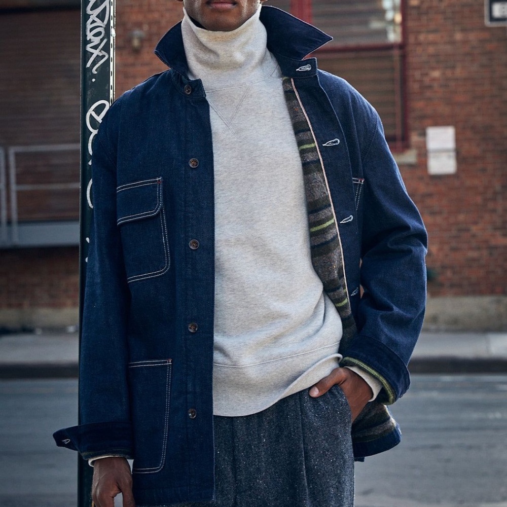 Todd Snyder Navy Denim Chore Jacket with Contrast Stitching